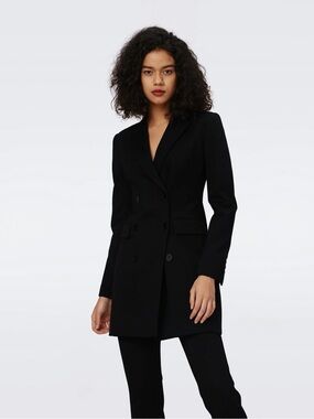 Diane von Furstenberg Virginia Black Blazer Dress Double Breasted Ponte 16